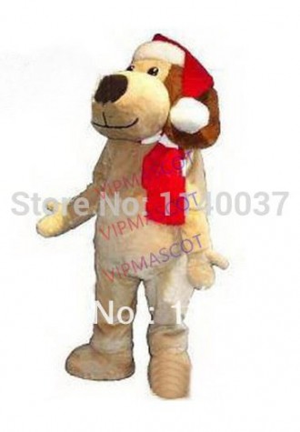 mascot Christmas Puppy Dog Mascot Costume Adult Size Plush Dog Puppy Mascotte Outfit Suit EMS free shipping