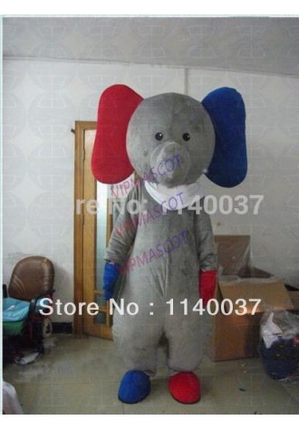 mascot Red and Blue Ear Grey Elephant Mascot Costume New Style Grey Elephant  Mascotte Outfit Suit