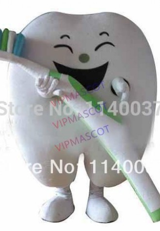 mascot Healthy Good Tooth with Tooth Brush Mascot Costume  Cartoon Character Dental Care Advertising Costumes Stage Props
