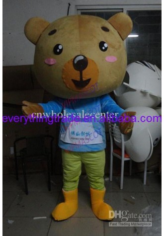 Hot sale Cute Cartoon Character Adult lovely Blue T-shirt Baby bear Mascot Costume fancy dress Halloween party costume
