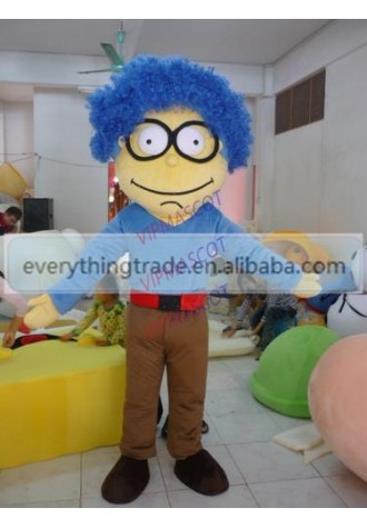 Hot selling Cute Adult cartoon lovely blue hair boy mascot costume suit fancy dress party costumes adult size