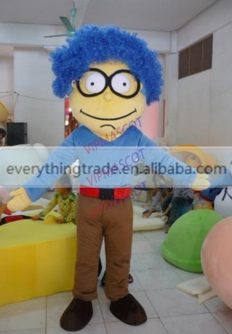 Hot selling Cute Adult cartoon lovely blue hair boy mascot costume suit fancy dress party costumes adult size