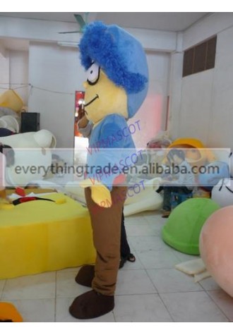 Hot selling Cute Adult cartoon lovely blue hair boy mascot costume suit fancy dress party costumes adult size