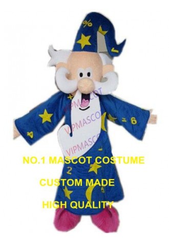 Classical Blue Coat wizard Magician mascot costume Adult size Cartoon Magician Santa Clause Mascotte Fancy Dress Carnival 2506