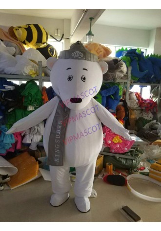 white  Polar Bear Mascot Costume Fancy Dress Adult Size for Halloween party with free shipping