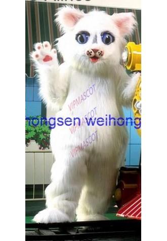 EVA Material Helmet Luxury Plush Simulation fur White cat Mascot Costumes Movie props show walking cartoon Apparel cosplay 170
