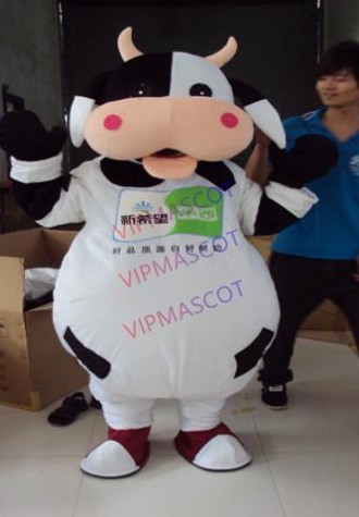 White and Black Milk Cow Mascot Costume Bull Calf Ox Mascot Milk Fancy Dress Costumes Adult Suit Size for Halloween Party Event