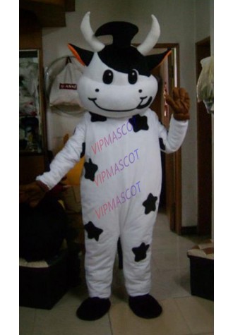 White and Black Milk Cow Mascot Costume Bull Calf Ox Mascot Milk Fancy Dress Costumes Adult Suit Size for Halloween Party Event