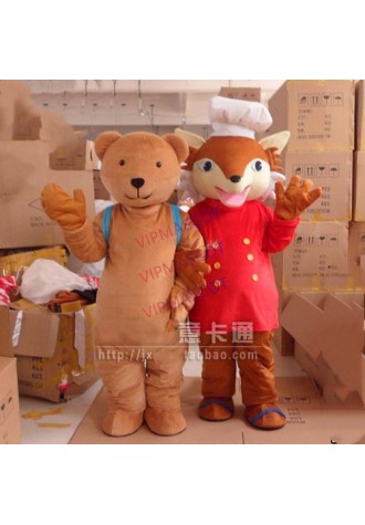 New Adult Foam Cute Cooker Fox Party Mascot Costume Christmas Fancy Dress Halloween bear Mascot Costume Free Ship