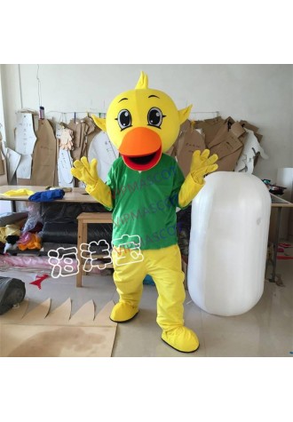 Cute Cartoon Duck Mascot Costume Duck with Green Shirt Cosplay Mascot Costumes Fancy Dress Halloween Party Advertising Outfit