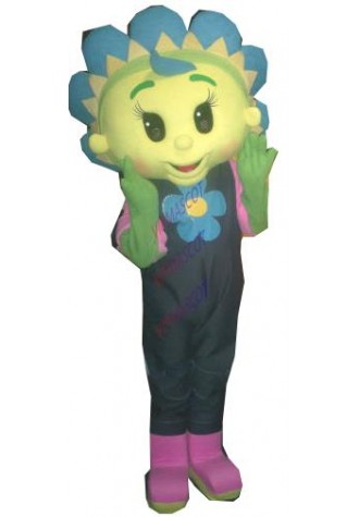 mascot Blue Flower Girl Mascot Costume Adult Cartoon Character Flower Girl Plant Mascotte Outfit Suit Fancy Dress