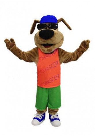 mascot Best Quality Cool Dog LUCKY DOLLAR Mascot Costume  Sunglasses Brown Dog Mascotte Outfit Suit Dog Carnival Costume