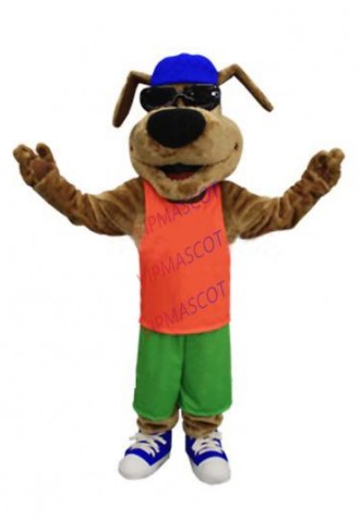 mascot Best Quality Cool Dog LUCKY DOLLAR Mascot Costume  Sunglasses Brown Dog Mascotte Outfit Suit Dog Carnival Costume