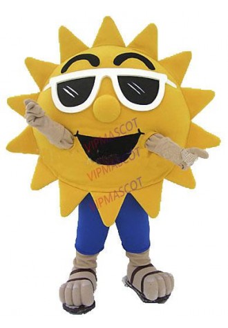 Summer Beach Sunshine Cool Joyful Sunglasses Sun Mascot Costume Custom Cartoon Character Mascotte Suit Kit Fancy Dress
