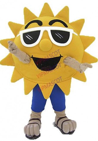 Summer Beach Sunshine Cool Joyful Sunglasses Sun Mascot Costume Custom Cartoon Character Mascotte Suit Kit Fancy Dress