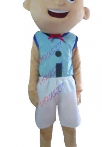 Halloween Cartoon Lovely Blue Shirt Black Trousers Bald Boy Mascot Costume Outfit Fancy Dress Suit Adult Size Free Shipping