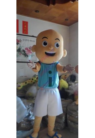 Halloween Cartoon Lovely Blue Shirt Black Trousers Bald Boy Mascot Costume Outfit Fancy Dress Suit Adult Size Free Shipping