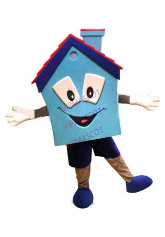mascot house mascot costume fine blue house realtors open sale event Cartoon mascotte outfit