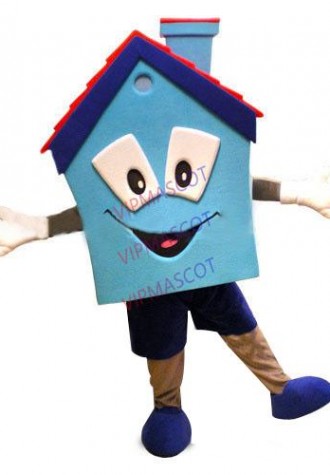 mascot house mascot costume fine blue house realtors open sale event Cartoon mascotte outfit