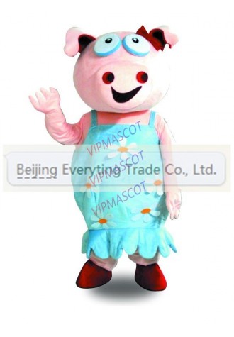 Hot sale Cute Adult Cartoon Character cute blue pig Mascot Costume Hallooween party costume