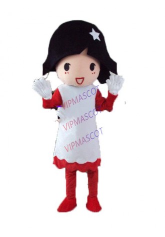 Cute Adult lovely black hair girl mascot fancy dress costumes Halloween cartoon party costumes