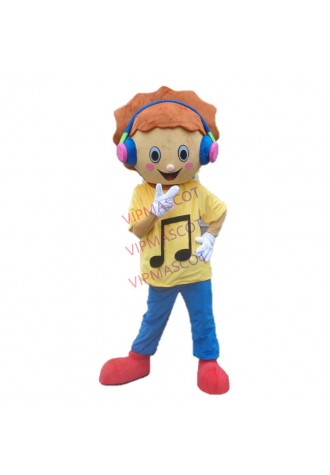 Yellow Dress Boy Mascot Costume Music Boy with Headphones Mascot Costumes for Adult Size for Carnival Halloween Party Events