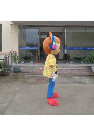 Yellow Dress Boy Mascot Costume Music Boy with Headphones Mascot Costumes for Adult Size for Carnival Halloween Party Events