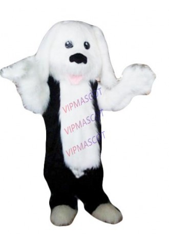 mascot Pluffy Hair Dog Mascot Costume White and Black Pluffy Dog Mascotte Outfit Suit  free shipping