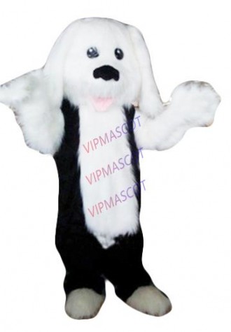 mascot Pluffy Hair Dog Mascot Costume White and Black Pluffy Dog Mascotte Outfit Suit  free shipping