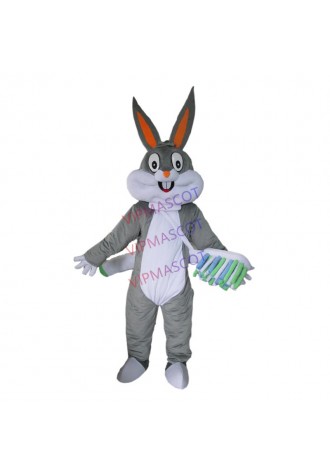 Adult Grey Bugs bunny Rabbit Mascot Costume Carnival Festival Commercial Advertising Party Dress With A Mini Fan Inside Head