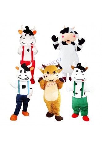 White and Black Milk Cow Mascot Costume Bull Calf Ox Mascot Milk Fancy Dress Costumes Adult Suit Size for Halloween Party Event