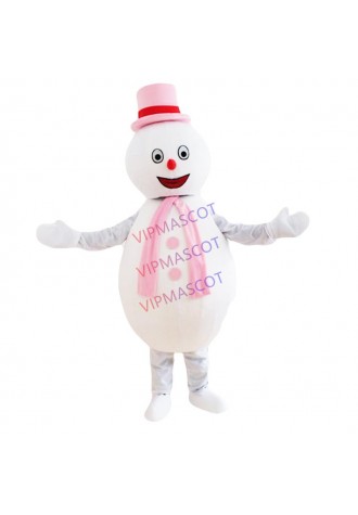 Pink Hat Snowman Mascot Outfit Fancy Dress Costume Christmas Snowman Cartoon Costume Xmas Male Female Factory Direct Sale