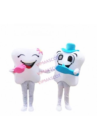 High Quality Both Tooth Mascot Costume Adult Size With Toothbrush Free Shipping For Festival advertising Mascot Costume