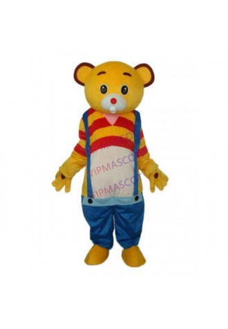 Yellow Bear Wear Blue overalls Mascot Adult Costume Online