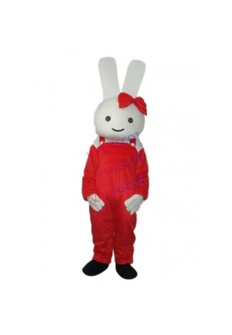Cheap Red Overall Rabbit Mascot Adult Costume