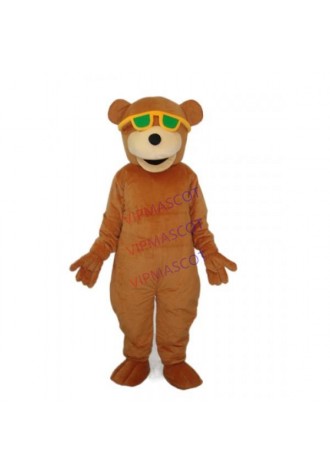 Bear with Green Sunglasses Mascot Adult Costume Cheap