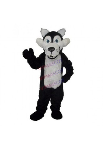 Long Wool Big Black Wolf with White Belly Mascot Adult Costume