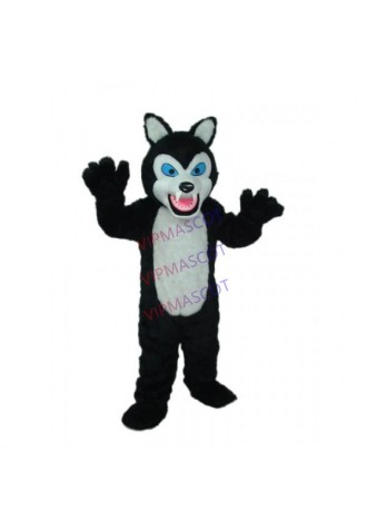 Long-haired Black White Wolf Mascot Adult Costume