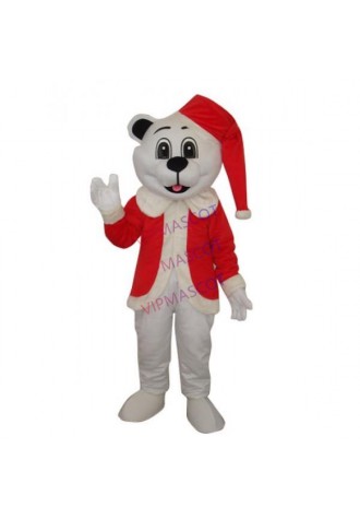 White Bear with Santa Hat Adult Mascot Costume Online