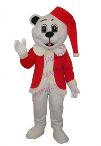 White Bear with Santa Hat Adult Mascot Costume Online