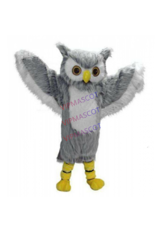 Grey Owl Mascot Costume Cartoon Costum