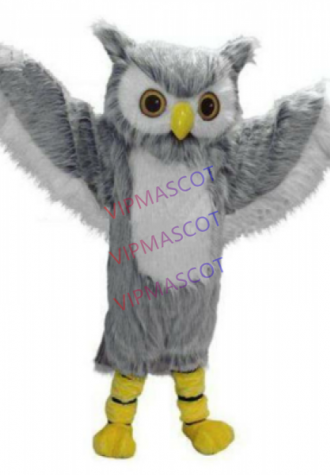 Grey Owl Mascot Costume Cartoon Costum
