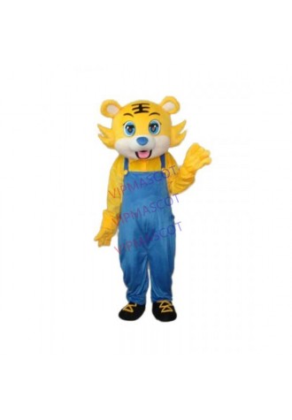 Yellow Tiger in Blue Overall Mascot Adult Costume