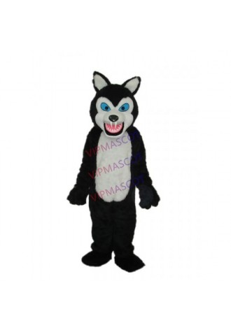 Thin Teeth Long-haired Black Wolf Mascot Adult Costume