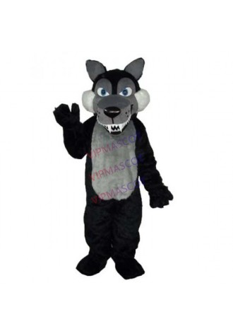 Long Wool Big Black Wolf Mascot Adult Costume