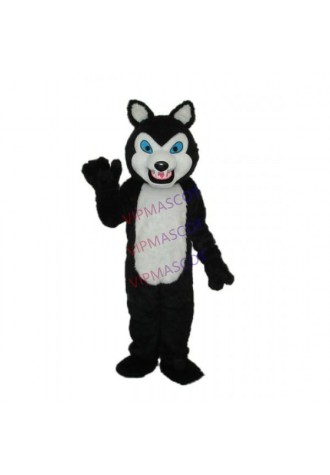 Long-haired Black Wolf Mascot Adult Costume