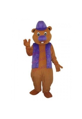 Beaver In Purple Hat Mascot Costume Cheap