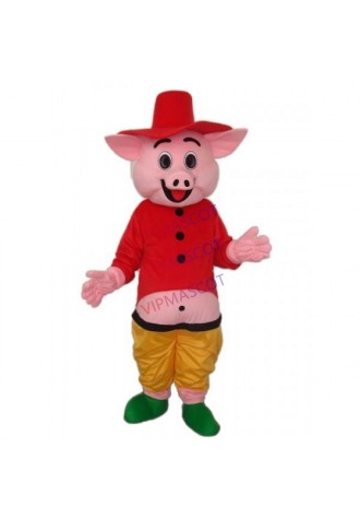 Red Hat Pig Mascot Adult Costume