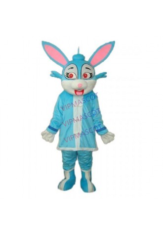Blue Rabbit in Padded Coat Mascot Adult Costume