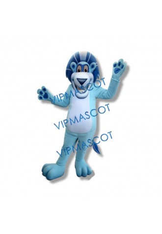 Blue Happy Lion Mascot Costume